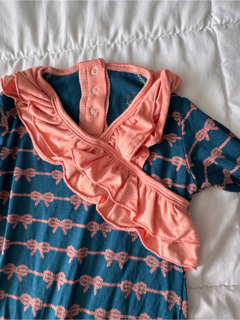 Kickee Knotted Rope Ruffle Hem Button Down Coveralls - Picture 3 of 4